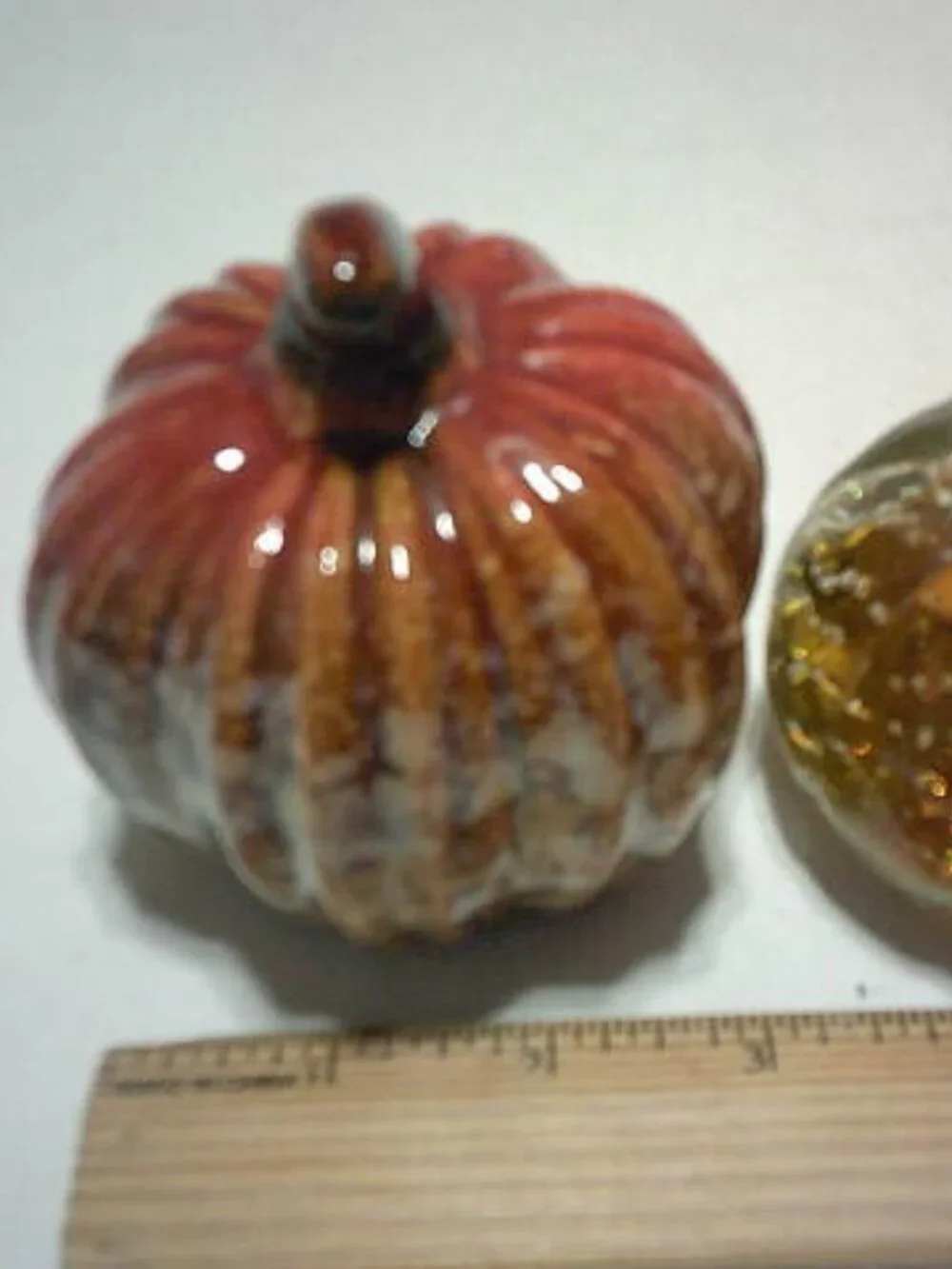 LOT 2 VTG PORCELAIN GLASS SMALL FALL PUMPKIN GOURDS HEAVY PAPER WEIGHTS DECOR 🎃